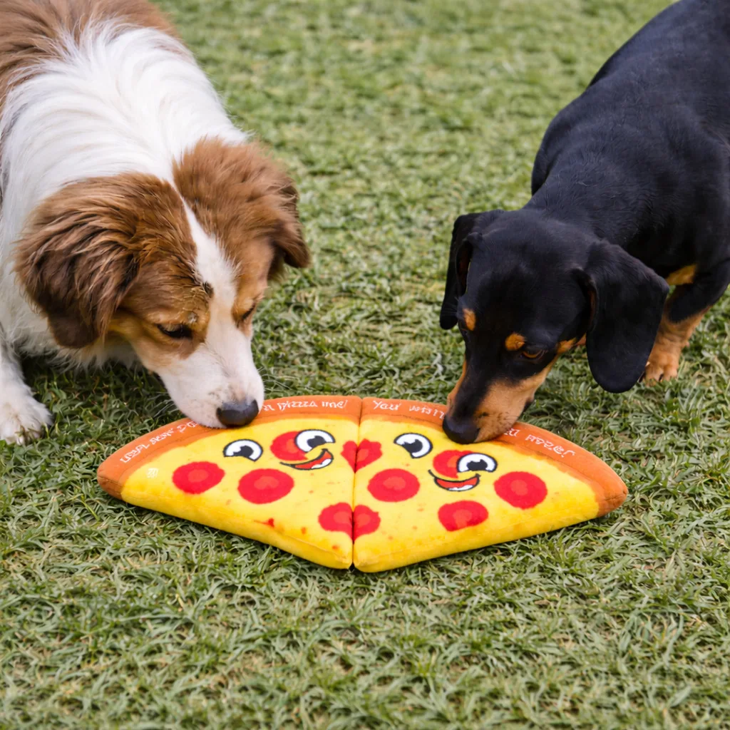New Pet Dog Simulation Plush Toy with Loud Paper, BB Calling, Voice Making, Pizza, Broccoli, Self Relaxation, Interactive Toy