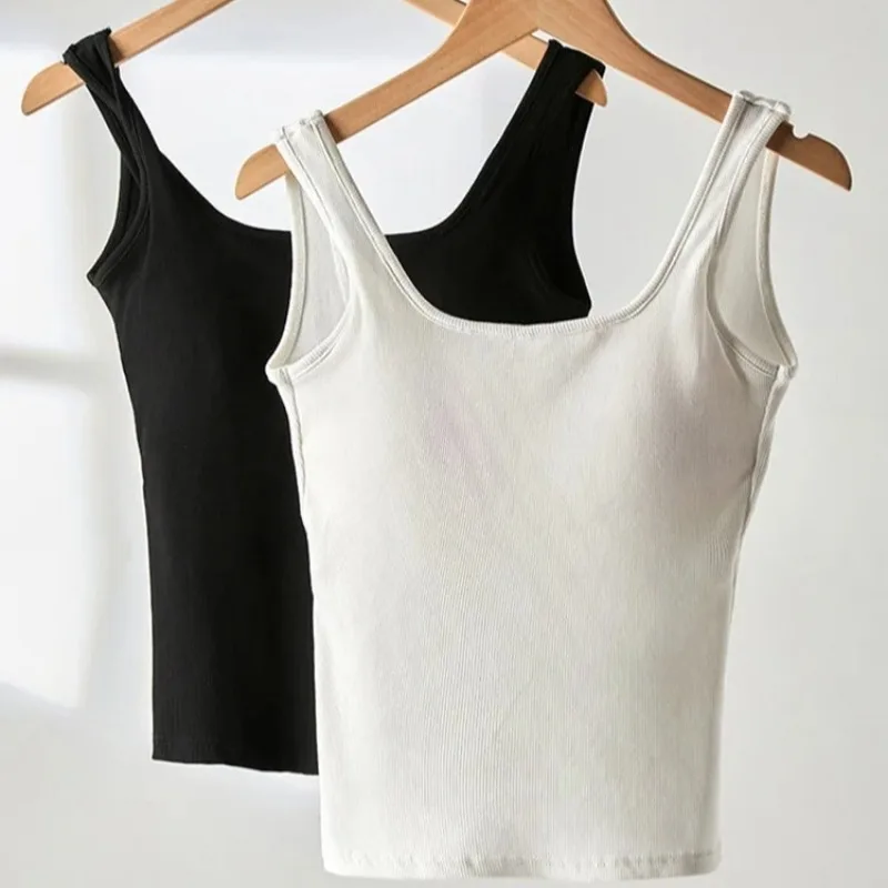 ฤดูร้อนสแควร์คอ Modal เสื้อกั๊กผู้หญิงพร้อมแผ่นหน้าอก High-End สีทึบเผ็ด Backless SLIM FIT สวมใส่ด้านใน TOP