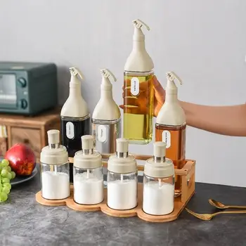 Bambusová kuchyňská úložná police s dvojitou vrstvou, kuchyňské náčiní, úložný stojan na koření, kulatý čtvercový stojan na lahve s olejem, restaurace 8 nejlepší prodej stojan na lahve kuchyňského oleje - №6