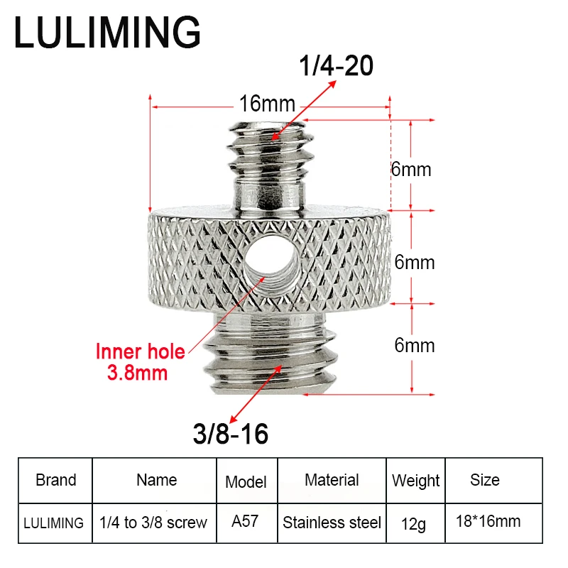 Parafuso de conversão de aço inoxidável 1/4 a 1/4 3/8 Polegada 3/8 a 3/8 tripé esférico câmera parafuso fotografia estabilizador acessórios