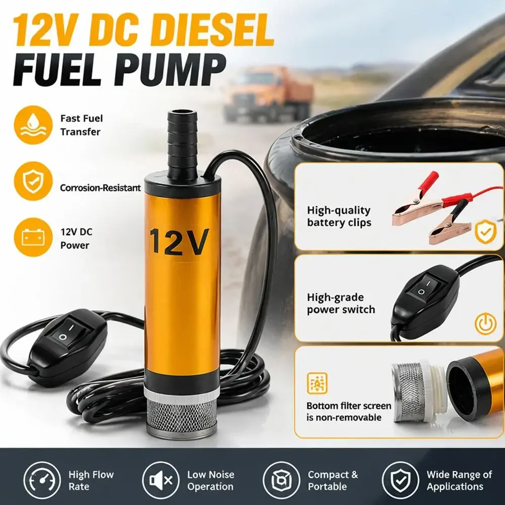 12V Electric Transfer Pump 12L Min Diesel Oil Water Fuel Change Truck Marine Car Utility Pump Aluminum Alloy Shell for Car