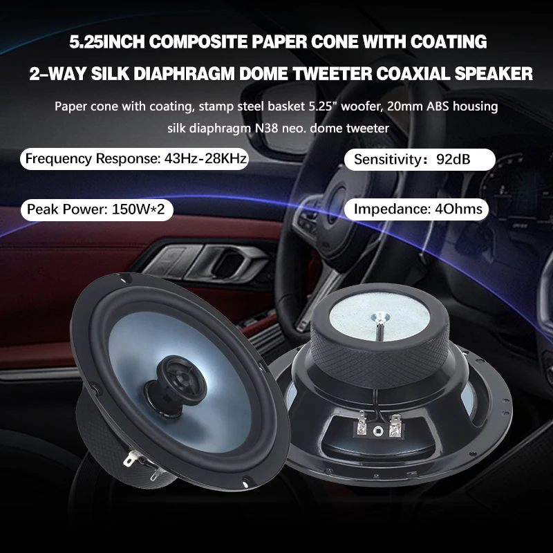 Nominal Power 50W*2 93DB Aluminium Cone 80mm Y35-Ferrite MAGNET 25mm-Pure Copper VOICE coil 6 Inch Coaxial Car Audio Speakers