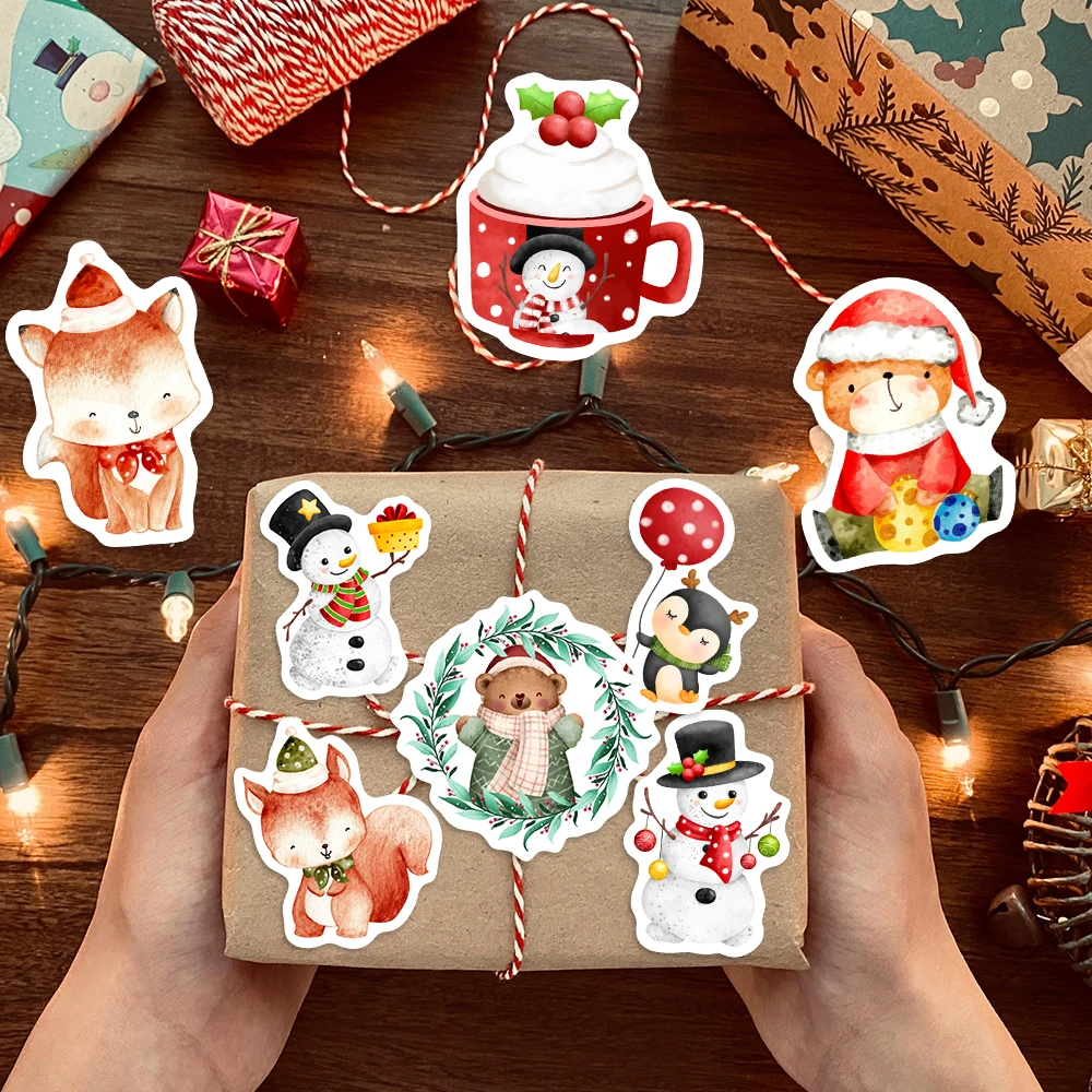 Christmas Stickers Cute Cartoon DIY Scrapbooking Gift Decals Children Sticker PVC Waterproof Funny Toy New Year for Laptop Phone