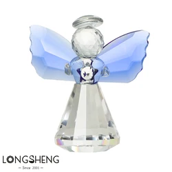 Crystal Guardian Angel Figurine Collectible Paperweight Glass Blue Wings Angel Ornament Statue Wedding Gift