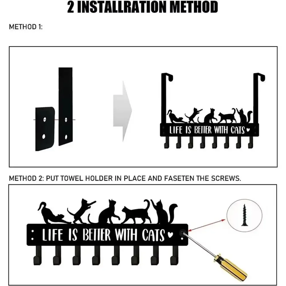 Внешняя дверная вешалка с милым котом и мышкой — органайзер с 8 крючками, настенный декор