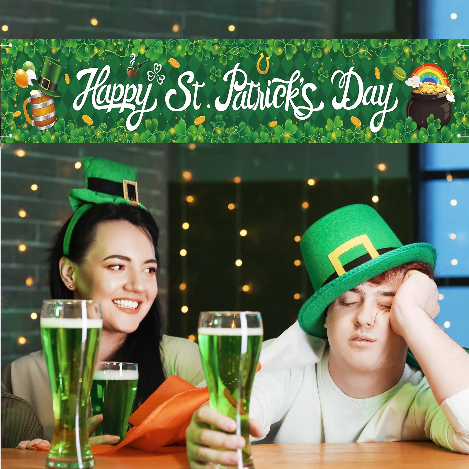 لافتة عيد القديس باتريك السعيدة، لافتة ساحة خارجية لعيد القديس باتريك المحظوظ، لافتة سياج خضراء شامروك كلوفر #4