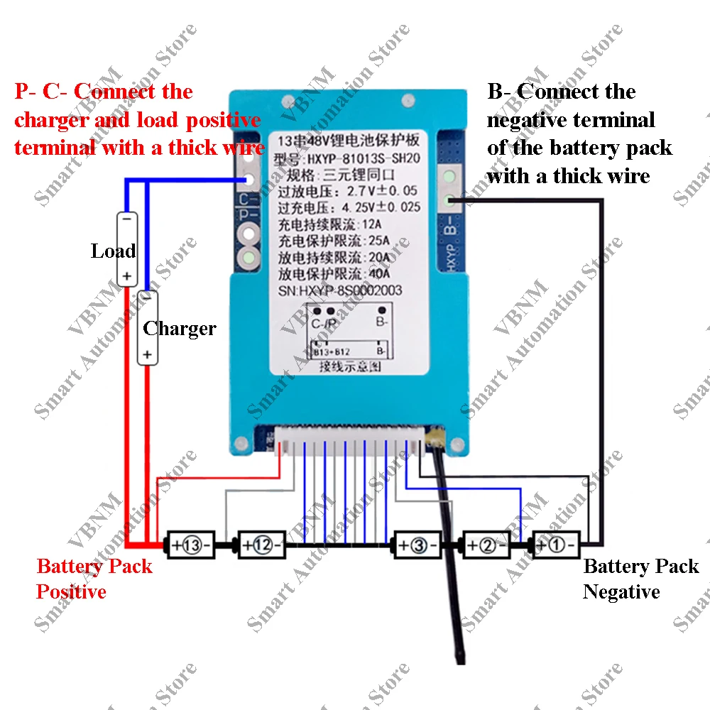 Batería de iones de litio BMS 7S, 25,9 V, 20a, 3,7 V, pasiva equilibrada con protección de temperatura NTC, puerto común para bicicleta eléctrica, 90x60x9mm
