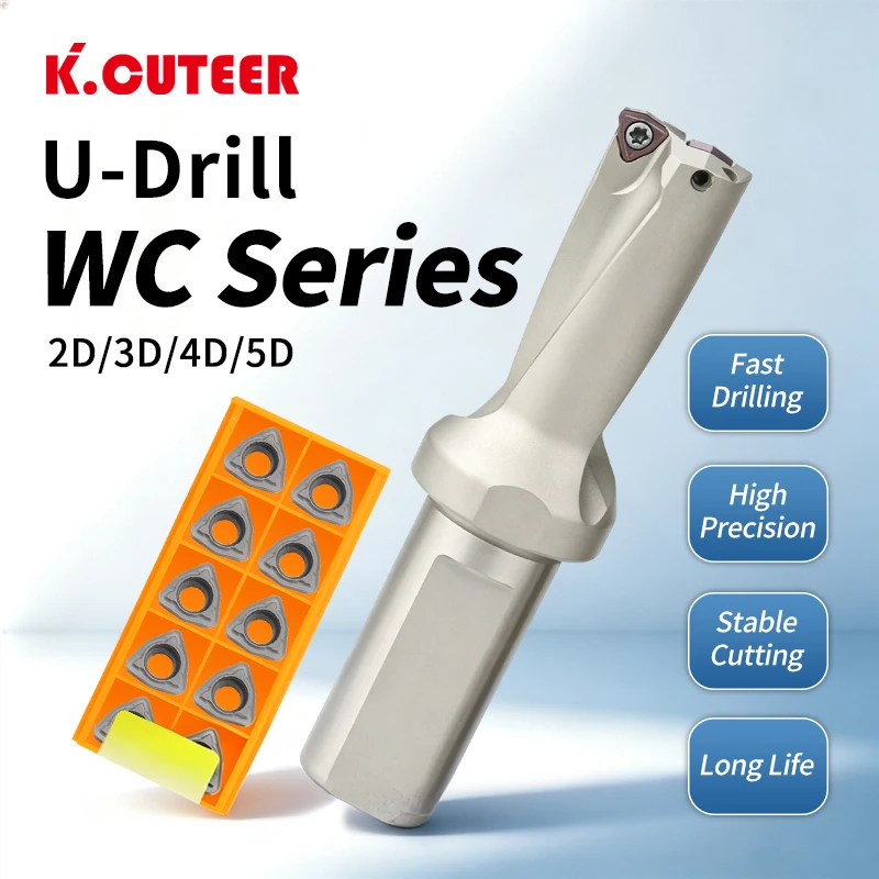 WC Series C20 C25 C32 C40 Indexable U Drill 13mm-50mm 2D 3D 4D 5D Carbide Insert CNC Lathe Metal Drill Bits Internal Coolant