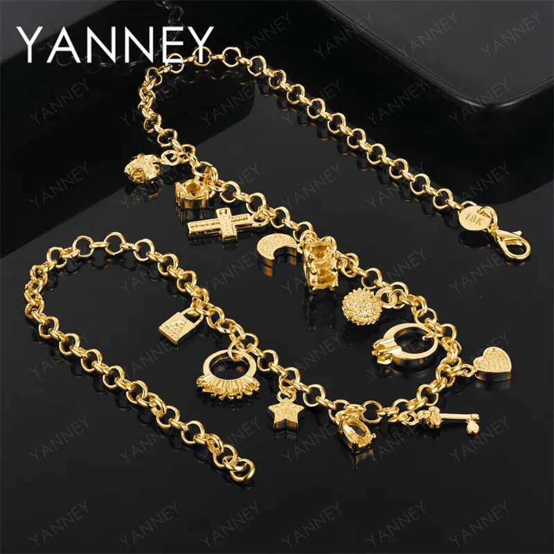 

18K Gold 18 Inch Exquisite Cross Star Bracelet Fashion Women's Gift Accessories Party Wedding Jewelry