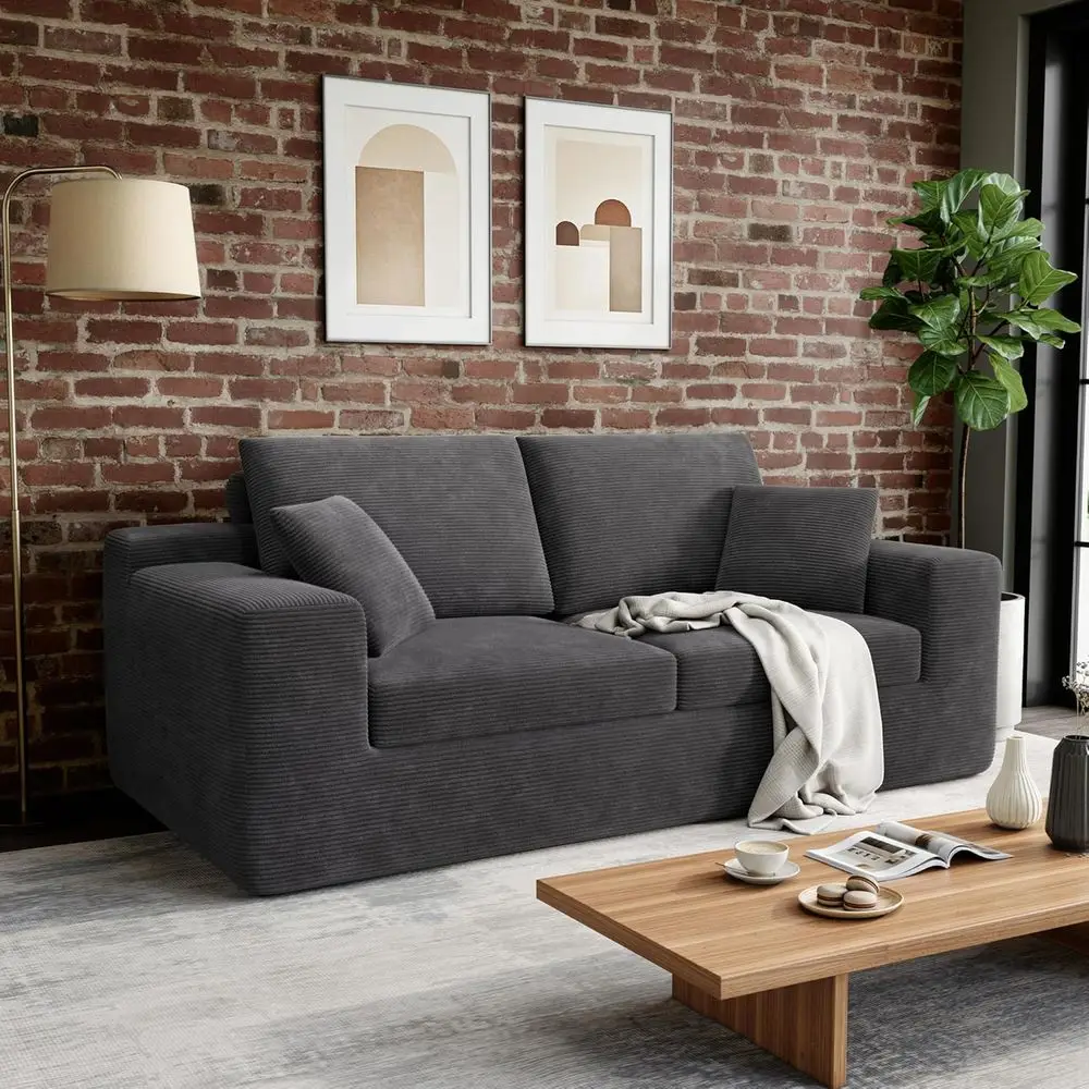 

Диван-софа Cloud Comfort 78 дюймов, глубокое сиденье, простая сборка, обивка из вельвета, подходит для гостиной или домашнего офиса, серый