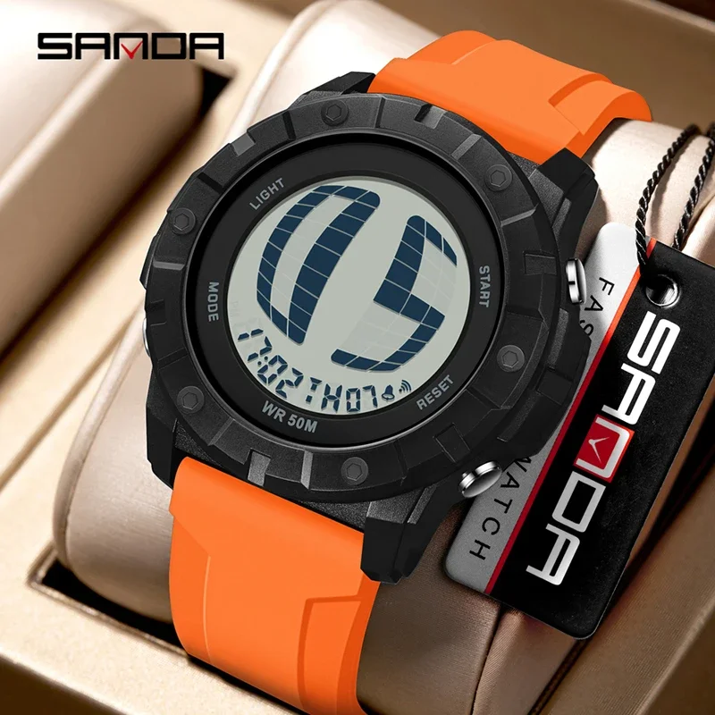 

SANDA Высококачественные мужские электронные часы 50 м Водонепроницаемые спортивные подъемные легкие катящиеся экраны LFD Цифровые многофункциональные мужские часы