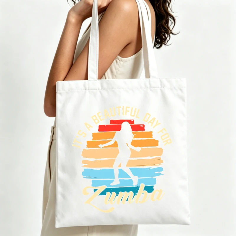 Women's sunset dancer graphic canvas tote bag, retro style for casual daily use and summer outings