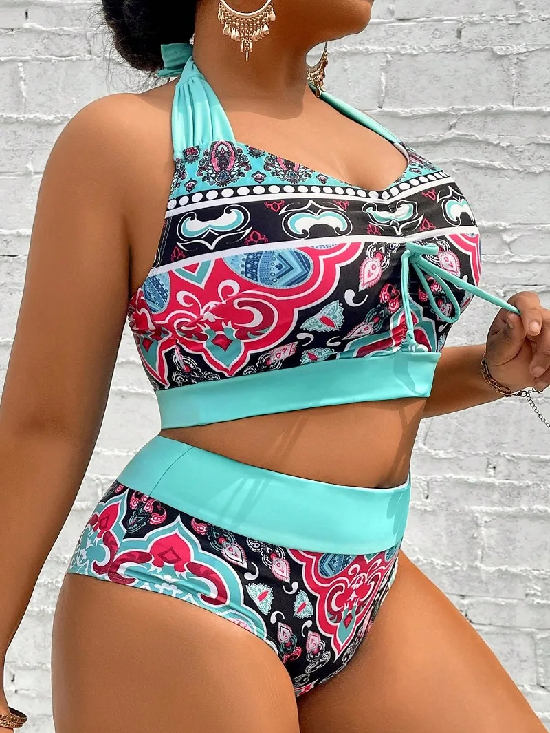 3 Pieces High Waist Bikini & Cover Up 2025 Plus Large Size Swimsuit Women Swimwear Female Bathing Swimming Swim Suit Beachwear