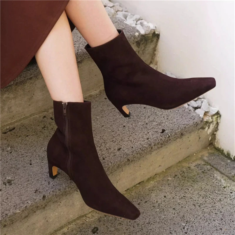 MORAZORA حجم 34-42 جديد طبيعة الصوف أحذية الشتاء الدافئة النساء جلد الغزال عالية الكعب سستة الثلوج الأحذية موضة حذاء من الجلد الأحذية