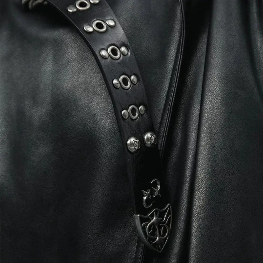 Fashion PU Leather Rivet Belt Carved Buckle Spicy Girl Y2K Belt Studs Gothic Men Belt Male