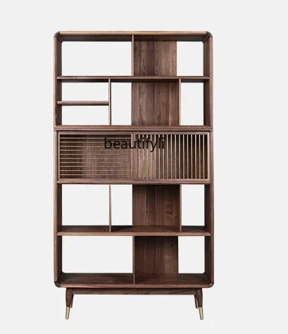 

Living Room New Chinese Style Black Walnut Wooden Bookcase All Solid Wood Study Combined Bookcase Modern Furniture