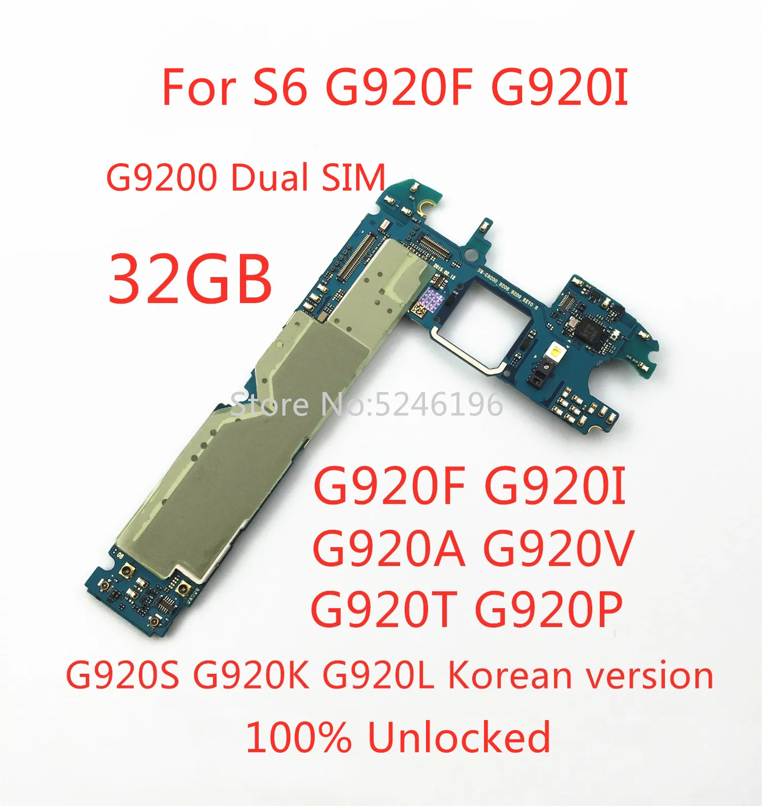 

1pcs 100% Unlocking Motherboard For Samsung Galaxy S6 G9200 G920F G920I G920A/V/T/P G920S/K/L 32GB Replace Part