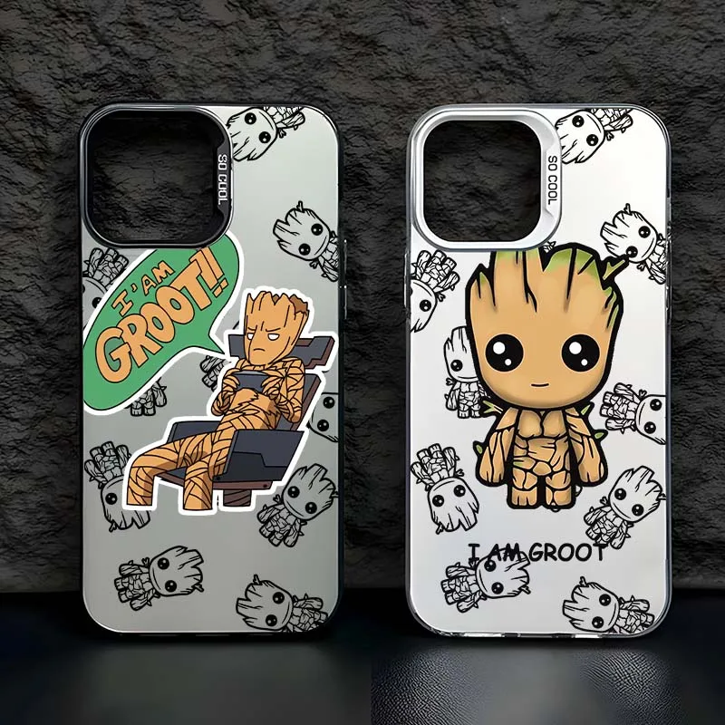 

Anime Groot Cartoon Phone Case For Apple iPhone 16 15 14 13 12 11 XS X Pro Max Plus Colorful Silver Cover
