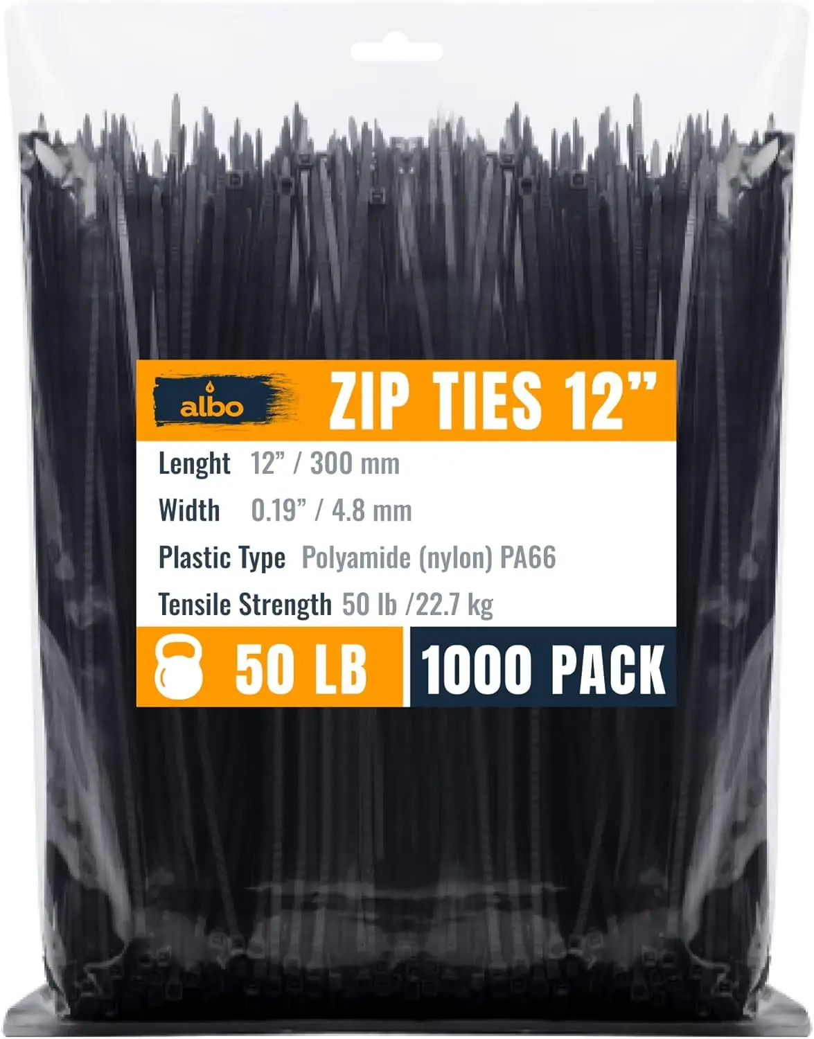 

12 Inch Zip Ties 1000 Pack, 50 lb Heavy Duty Nylon Cable Ties UV Resistant for Indoor Outdoor Use