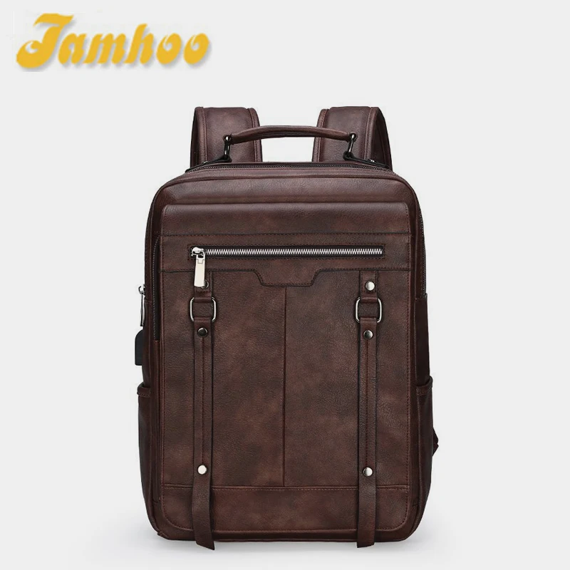 

Jamhoo Trend Casual Laptop Bags Large Capacity Laptop Backpack Men Travel Bag PU Leather Bags For Man Bolas Mochila