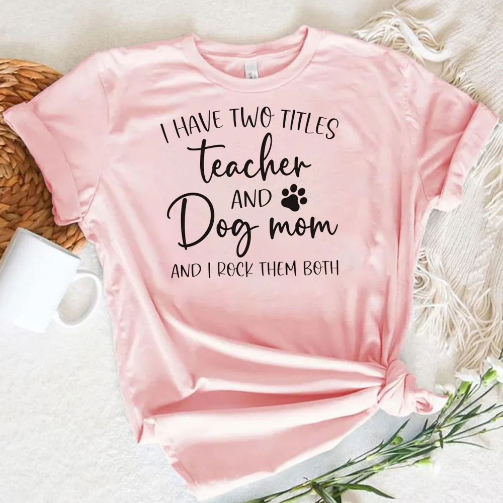 المرأة س الرقبة القطن تي شيرت ، المعلم والكلب أمي قميص ، قمم سيدة ، ملابس كاواي ، المطبوعة ، الصيف ، Y2K
