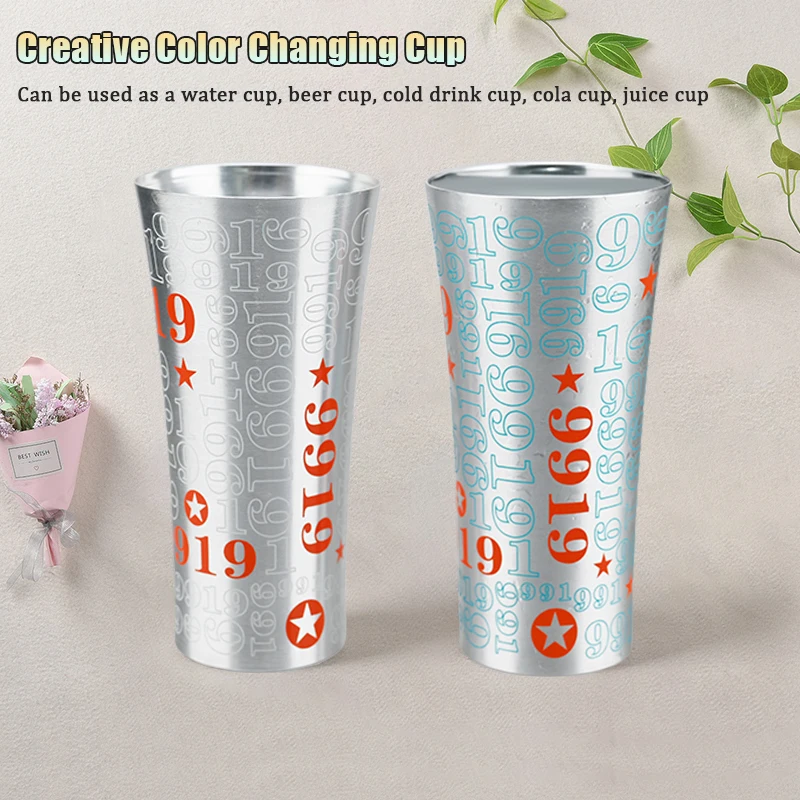Creative Color Changing Aluminum Cup Anti-fall Aluminum Beer Cup Metal Cola Cold Drink Cold Drink and Juice Cup For Outdoor Home