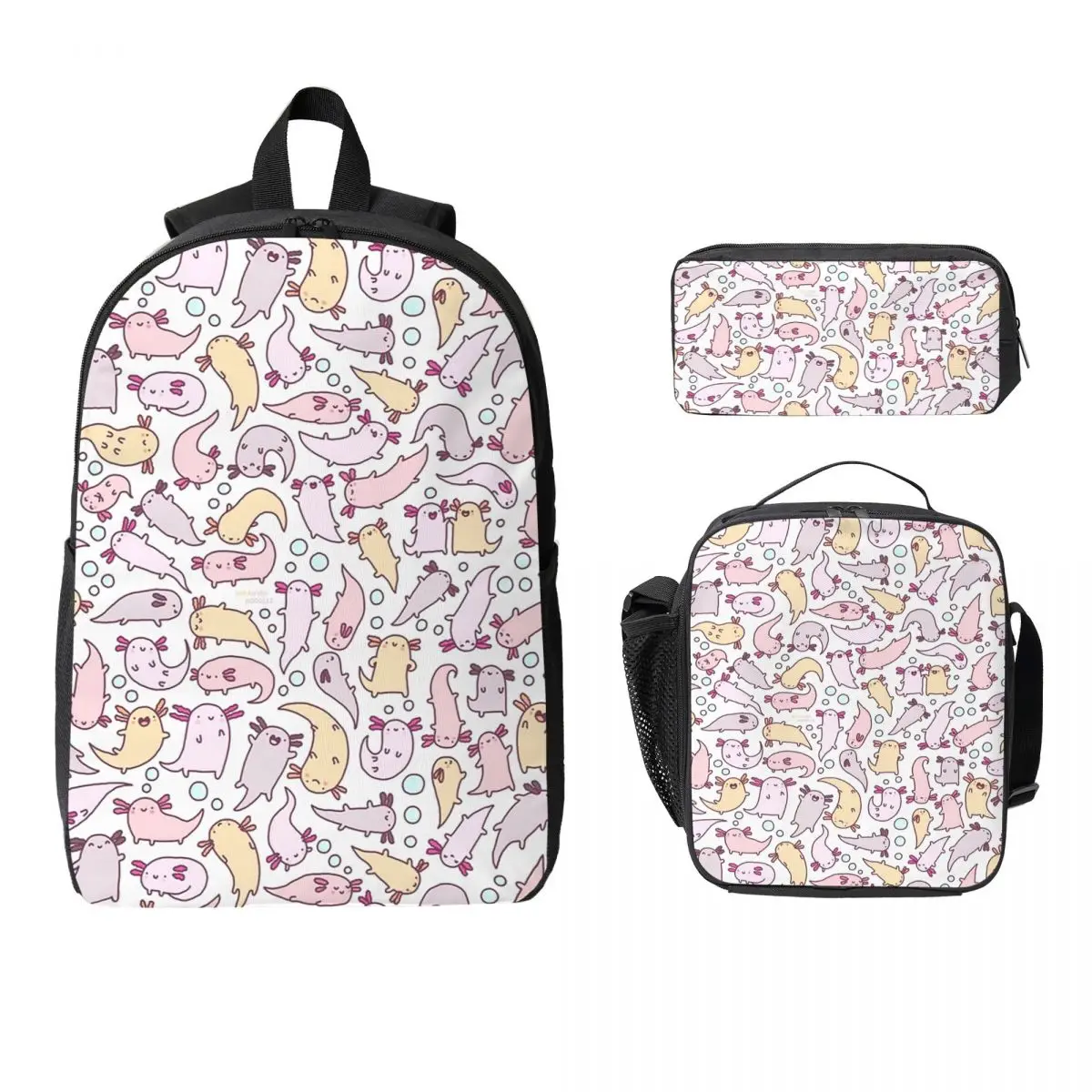 

Adorable Axolotls Backpack Student Boys Girls BookBag School Bag Laptop Shoulder Bags 3ps Insulated Lunch Bag Pencil Case