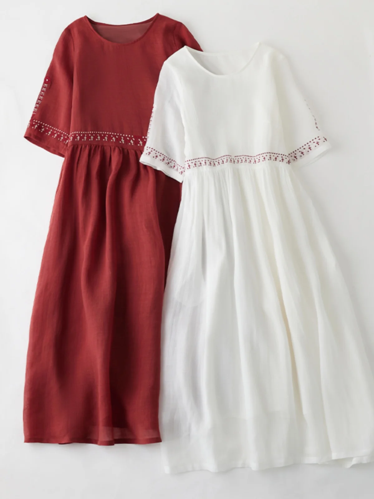 

Ele Вышитое льняное платье с ор-образными атласными краями и длинная юбка трапециевидной формы из хлопка и льна с широким подолом, винтажная круглая юбка