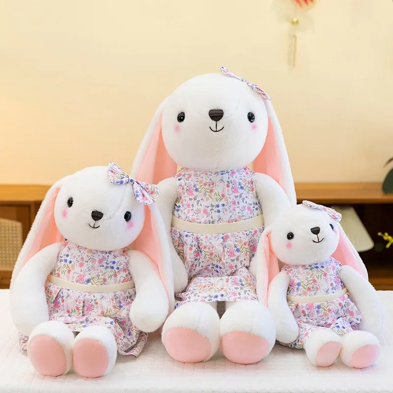 

90 см кавайный кролик, плюшевая игрушка, кукла, милый кролик с цветочной платьем, детский подарок на день рождения, чучело для детей, оптовая продажа