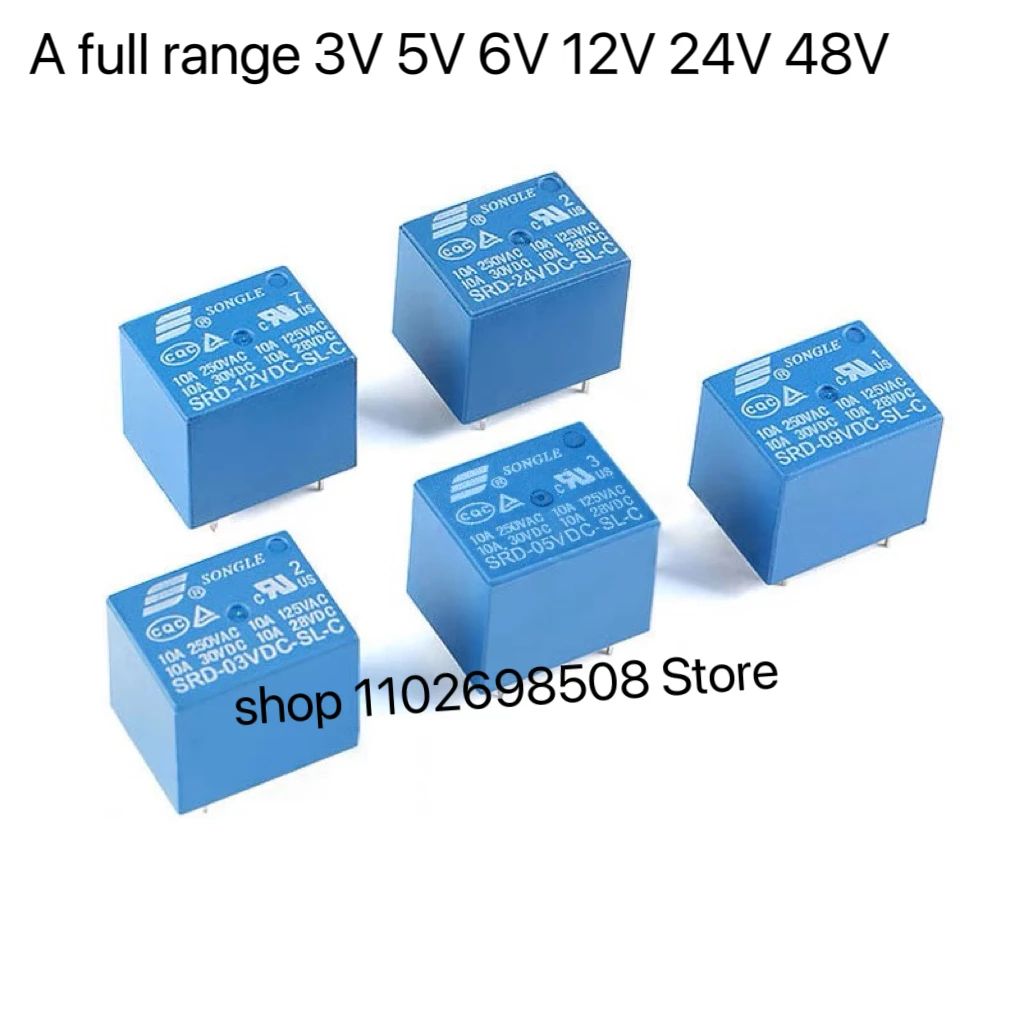 100 sztuk Lote de SRD-03VDC-SL-C SRD-05VDC-SL-C SRD-12VDC-SL-C, 3V, 5V, 6V, 9V, 12V, 24V, 48V, 10A, 100V,