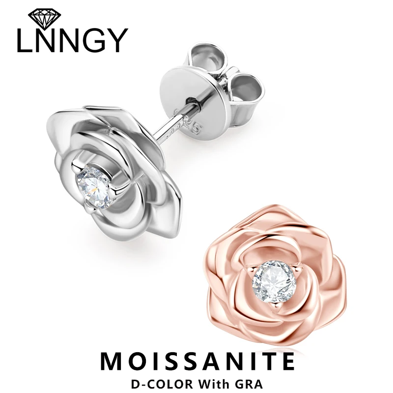 Lnngy 3mm Moissanite Flower Earring Original 925 Sterling Silver Earrings For Girls Couples Engagement Valentine's Day Gifts