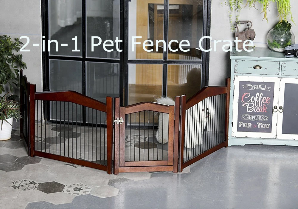 2-in-1 Crate Table Kannel Dog Furniture Adjustable Pet Fence Pet Wooden Cage