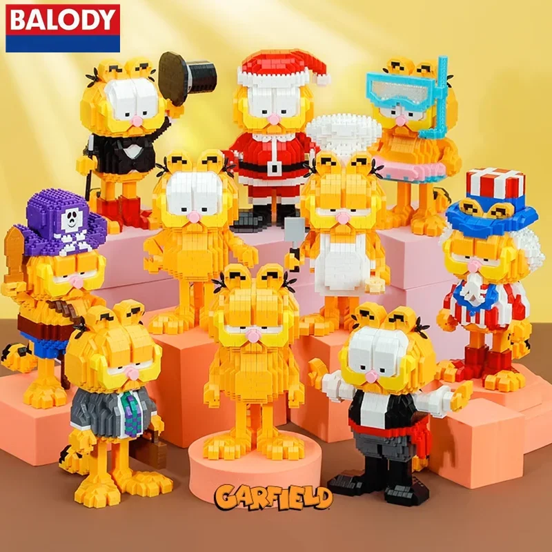 BALODY Garfield building blocks American animation model cartoon doll assembled educational toys ornaments birthday gifts