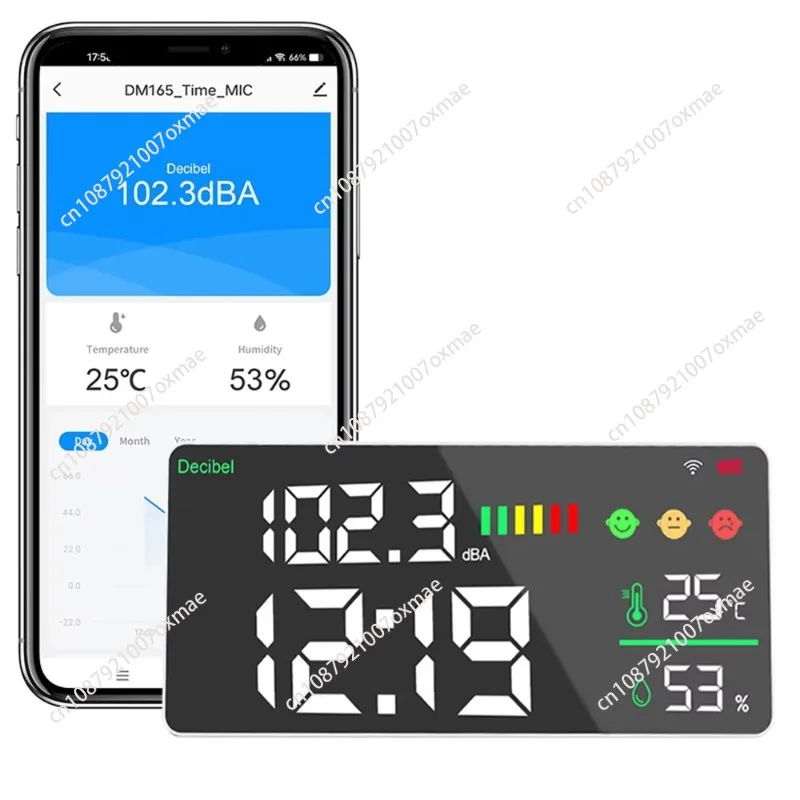 Wifi Decibel Meter with Temperature Humidity Smart Large LED Display Noise Decibel Meter Wall Mounted DB Sound Level Meter