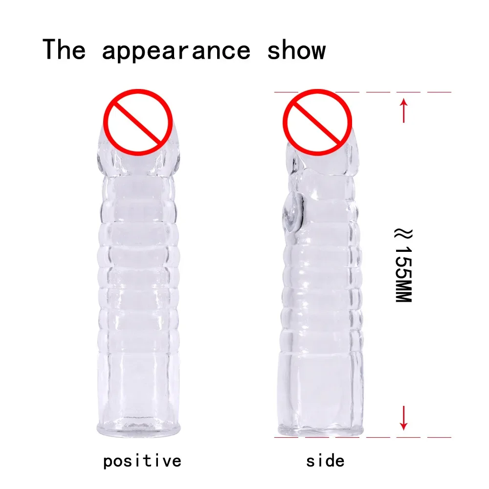 

Reusable Condom Crystal Clear Condoms Extension Penis Sleeve Male Enlargement Time Delay Spike Clit Massager Cover Sex Toys