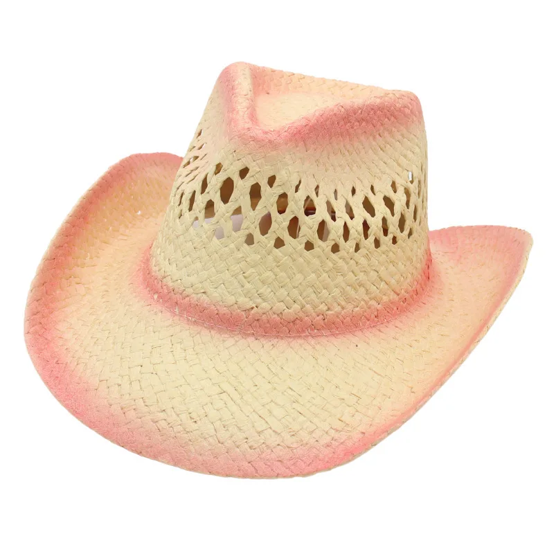 

Ethnic Style Pink Beach Hat Seaside Western Straw Cowboy Hat Sun Protection Sun Hat Jazz Hat Men And Women