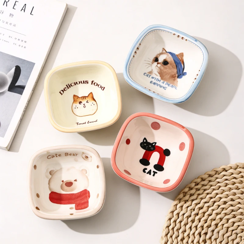 Cartoon Square Small Ceramic Dish Cute Creative Home Soy Sauce Sauce Seasoning Dipping Dish Seasoning Dish Sauce Vinegar Dishes