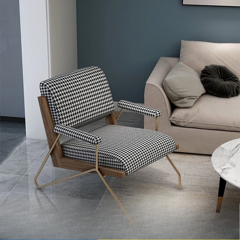 

Factory straight hair modern simple thousand bird grid light luxury living room lazy single sofa chair casual designer chair