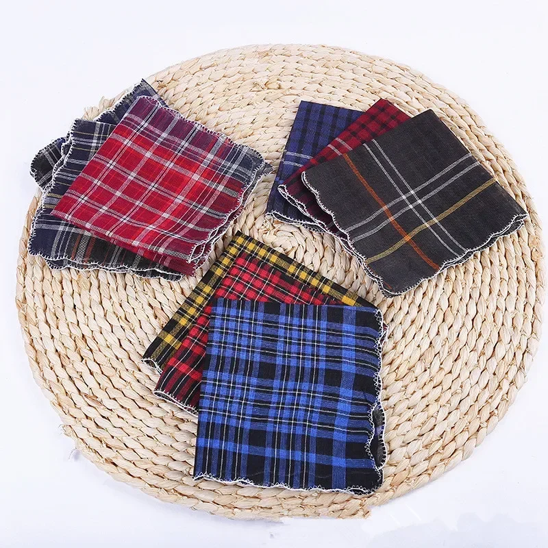 

3Pcs 28x28cm Old Men Hankies Business Suit Pocket Polyester Cotton Plaid Vintage Handkerchief Square Hand Towels