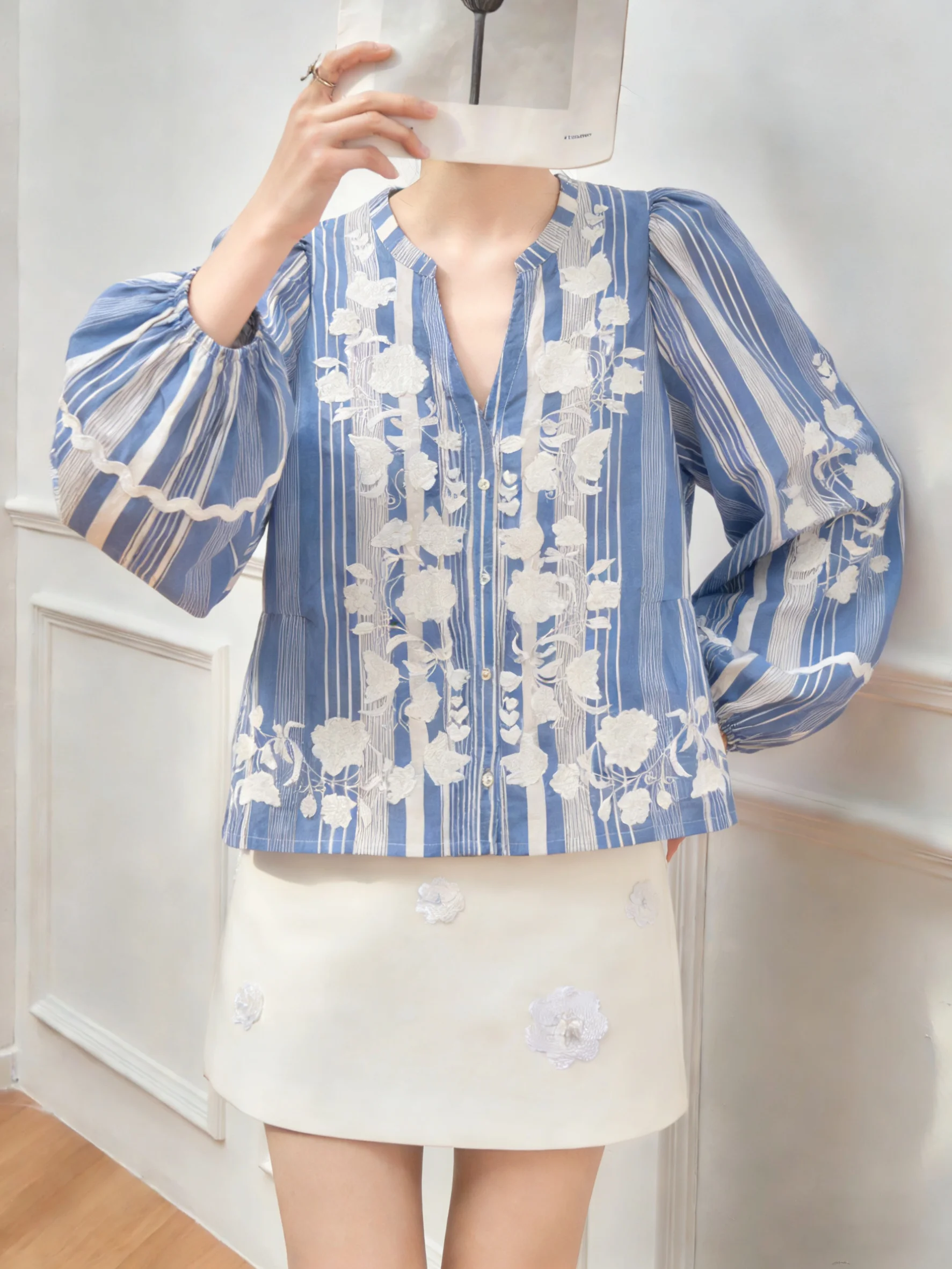 

Spring 2026 Embroidered V-Ne Lantern Sve ter Top High Waist Skirt Two-Piece Set Women's Faion Casual Loose Fit irt