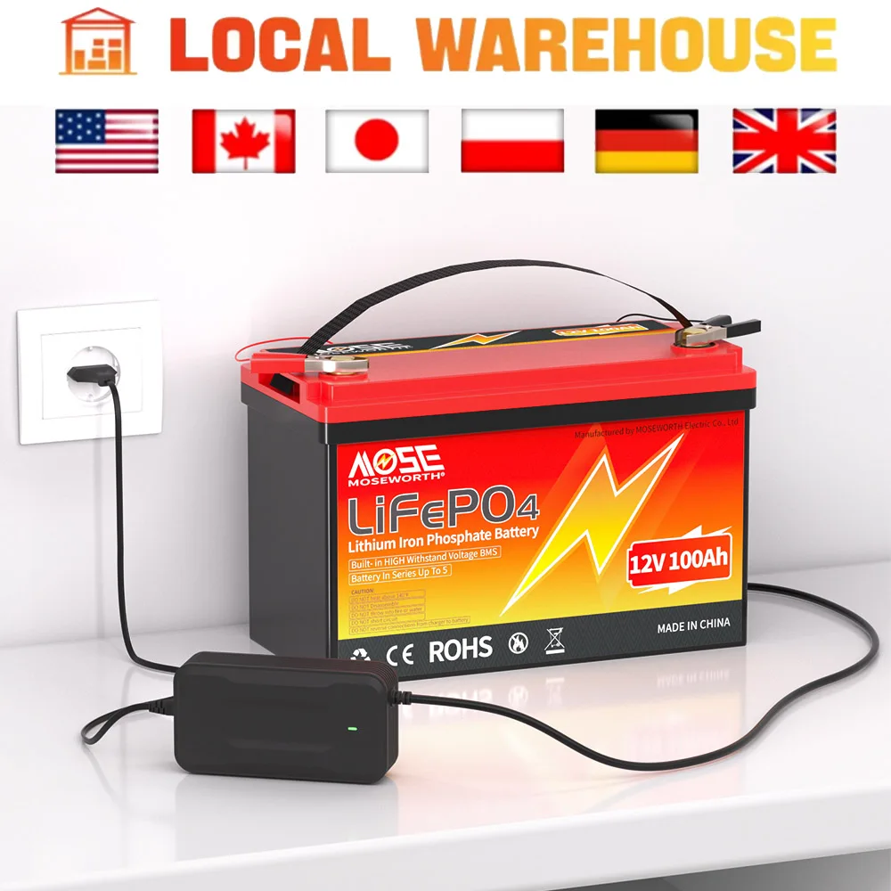 12V 100Ah LiFePO4 Battery Built in 100A BMS Rechargeable Batteries 12.8V 1280Wh Lithium Iron Phosphate Power Bank Bateria for RV