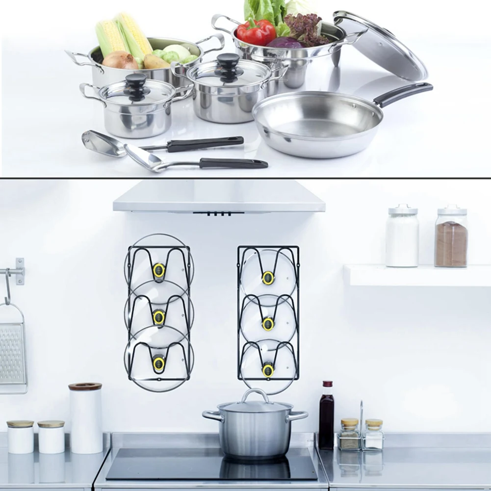 

Держатели для крышек кастрюль AB46-2-Pack для кухонных шкафов - настенные или дверные органайзеры для крышек, черные металлические держатели для крышек.