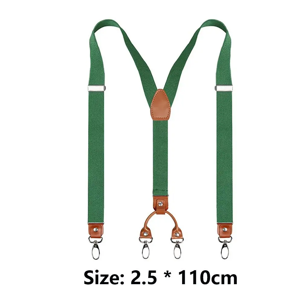 2.5cm Width Cowhide Leather Suspenders Y Shape Adjustable Strap Clip Trouser Straps Belt Wedding Casual 4 Hooks