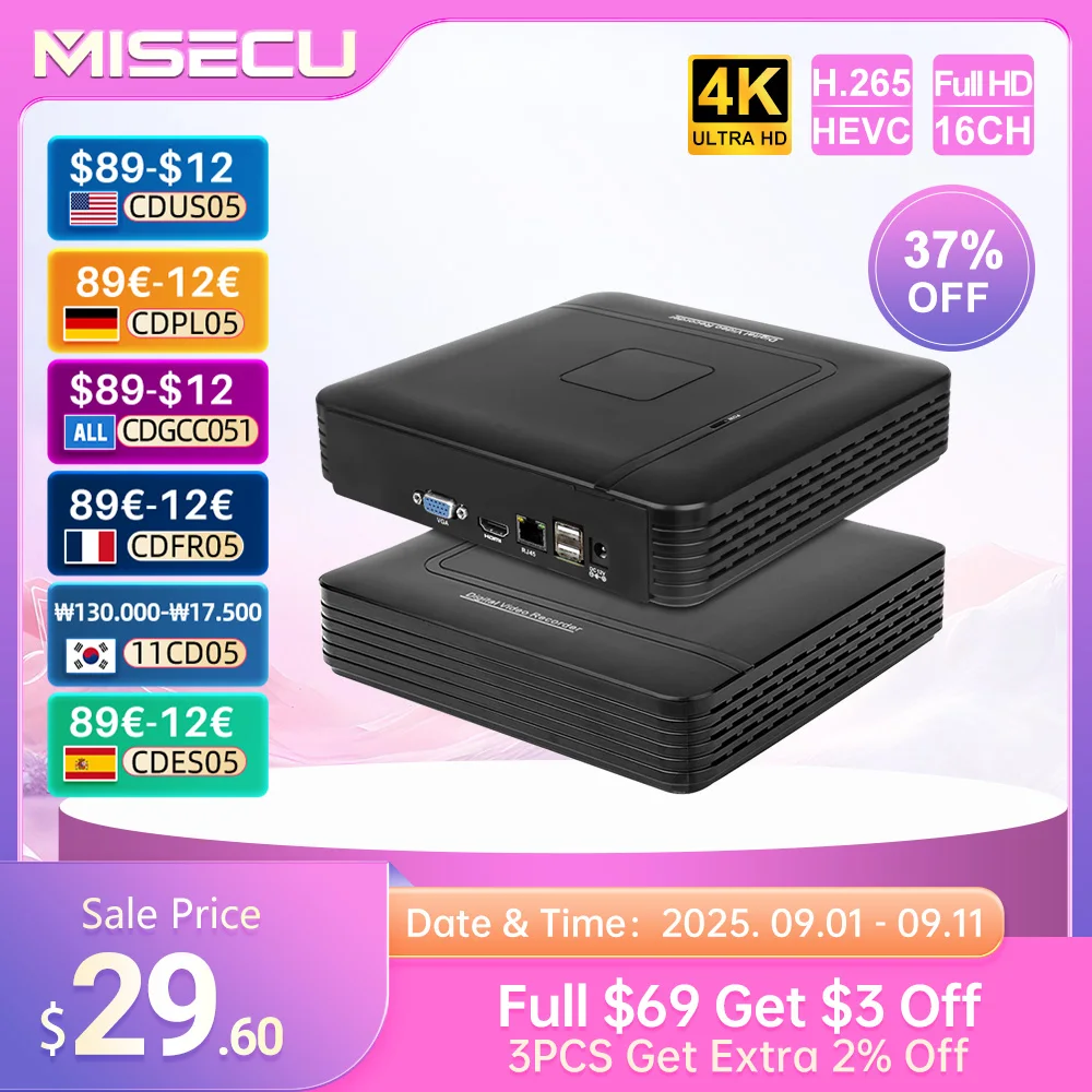 

MISECU H.265+ Mini CCTV NVR 16CH Full HD 8MP 4K/5M/4M/3M/1080P POE Recorder Motion Detect P2P For IP Camera Protection System