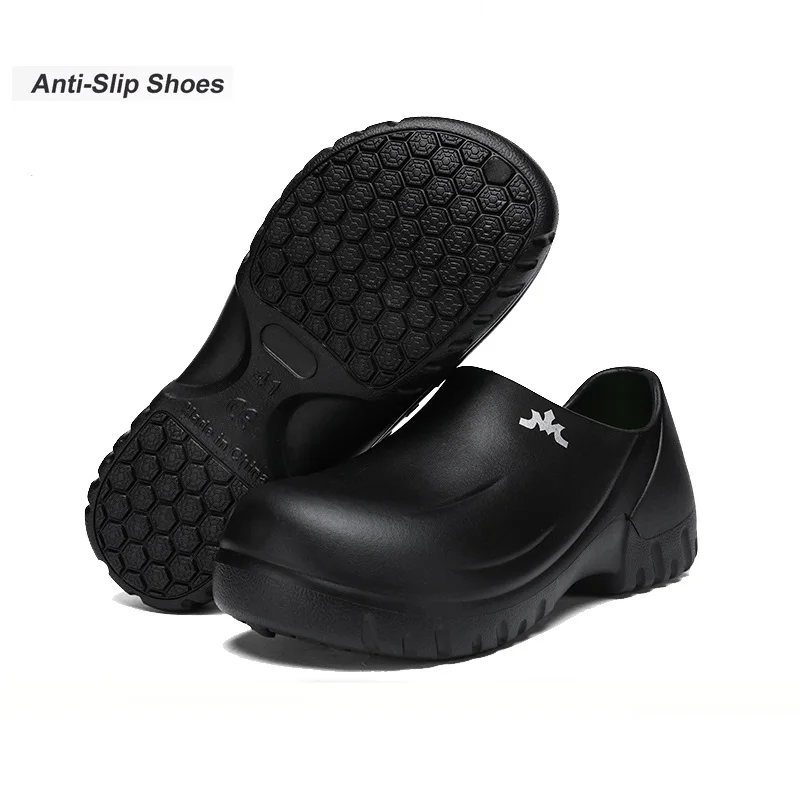 Men's Kitchen-Specific Chef Shoes, Waterproof and Oil-Proof Closed-Toe Work Shoes, Thick-Soled Non-Slip and Dirt-Resistant Slip-On Kitchen Work Sandals