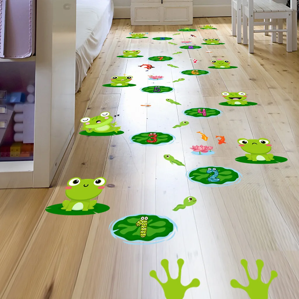 Cartoon Frog Lotus Leaf Wall Stickers For Children's Room Cute Parent-child Game Stickers Kindergarten Removable Sticker