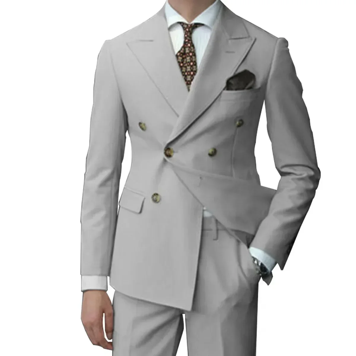 

Men's Formal Tuxedo Suits 2 Piece Blazer And Pants Set Peak Lapel Double Breasted Wedding Business Groomsmen Attire