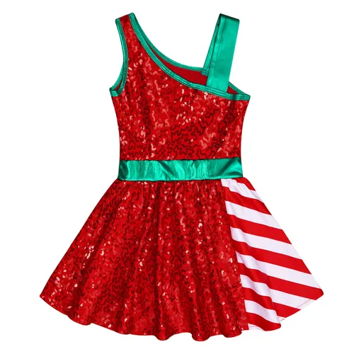 Imagen 2 del producto Traje de baile de Navidad con lentejuelas para niñas, tutú de Ballet a rayas con bastón de caramelo, vestido de baile con lazo, leotardo para fiesta, Ropa de baile de Año Nuevo
