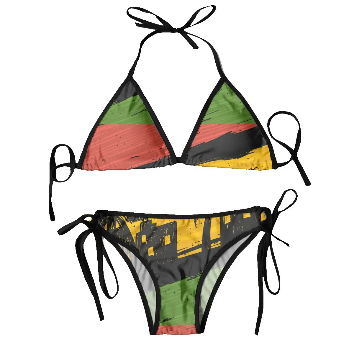 Women's Triangle Swimsuit  Lace-up Bikini Set Sexy Halter Swimwear Pushup Reggae Style