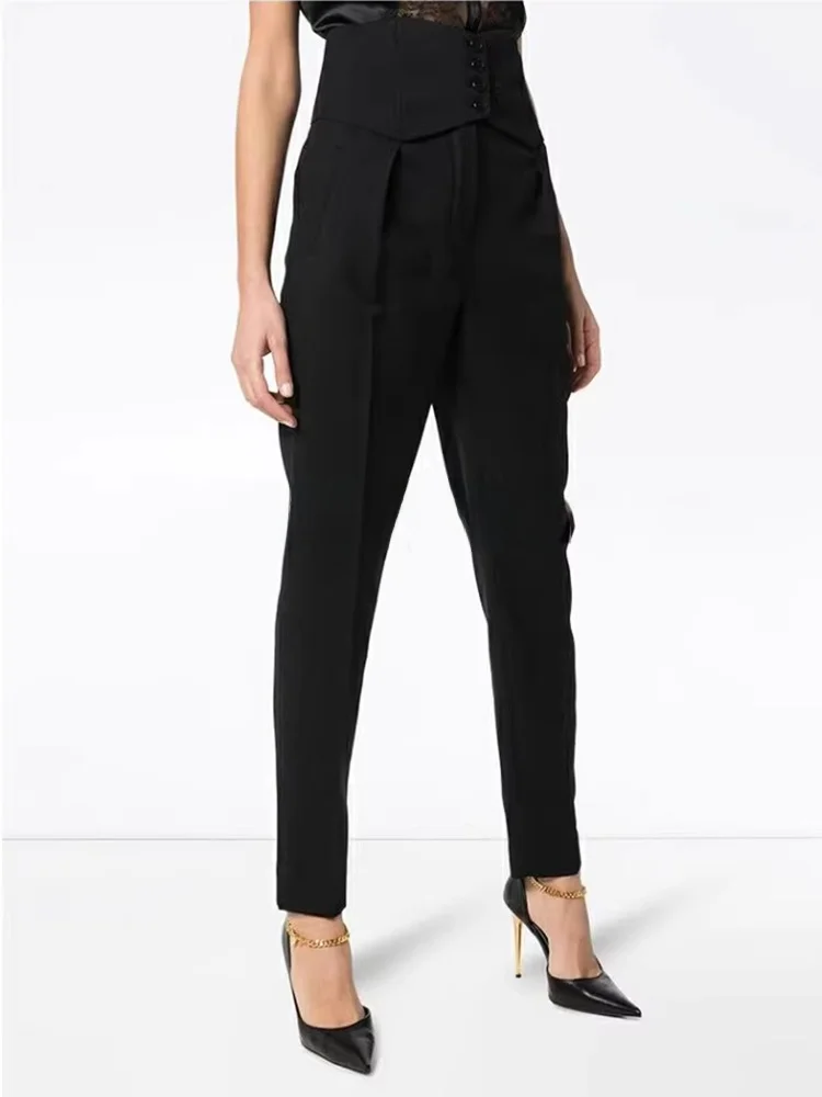 

Elegant High-Waist Fashion Vest Waist Seal Women's Autumn Spring New Personality West Pants Polyester Fiber Casual Pants